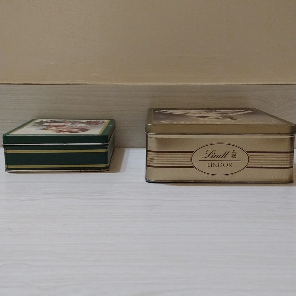 Vintage 2 RARE Chocolat Lindt & The Tinsmith's Craft Tin Storage Cans